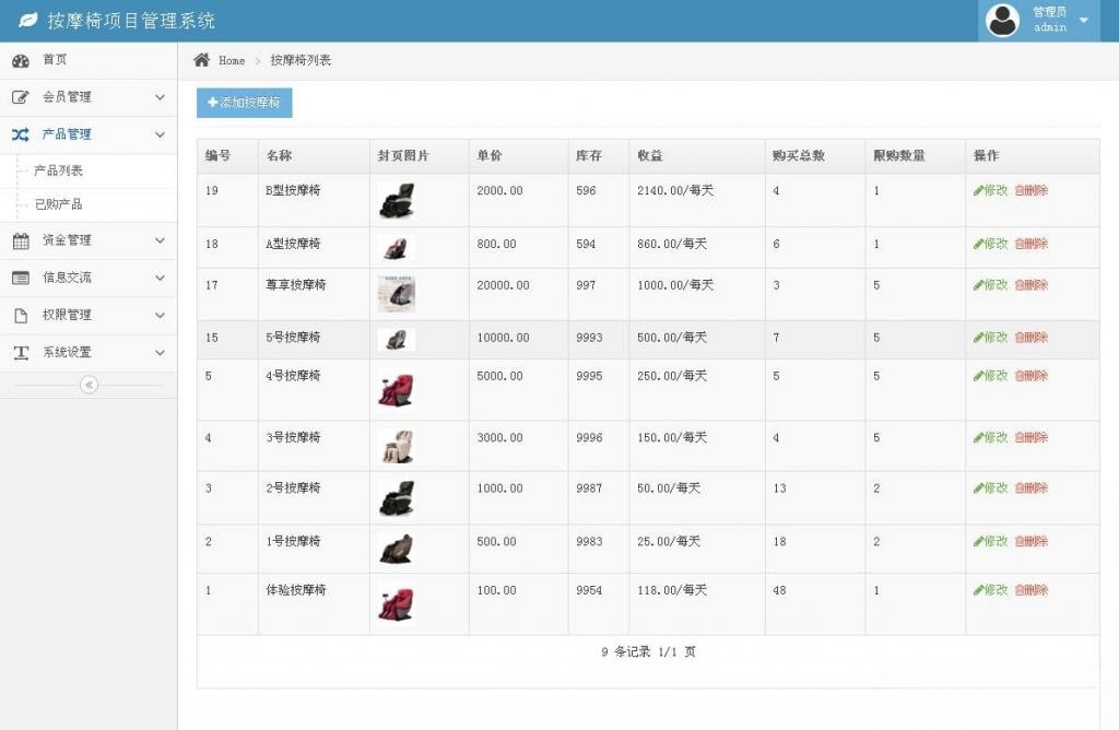 ThinkPHP+MySQL共享按摩椅投资理财系统源码